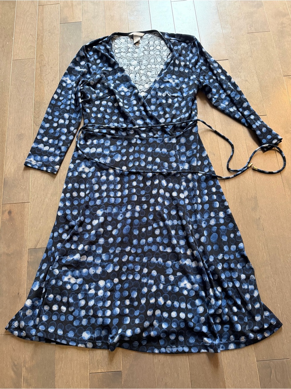 H&M Navy and Light Blue Polka Dot Wrap Dress